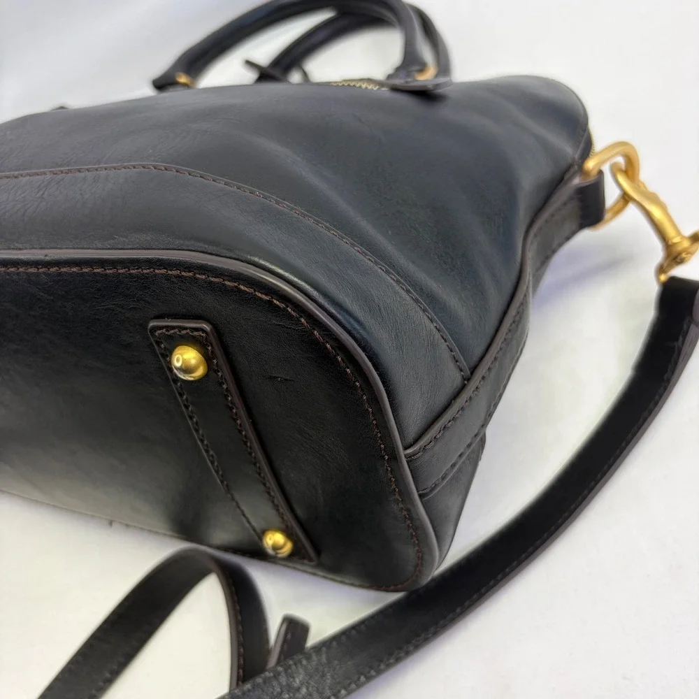 Dooney Bourke Leather Satchel Womens Medium Black Dome Crossbody Classic Chic